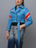 Cammy Street Fighter UK Flag Cropped Leather Jacket