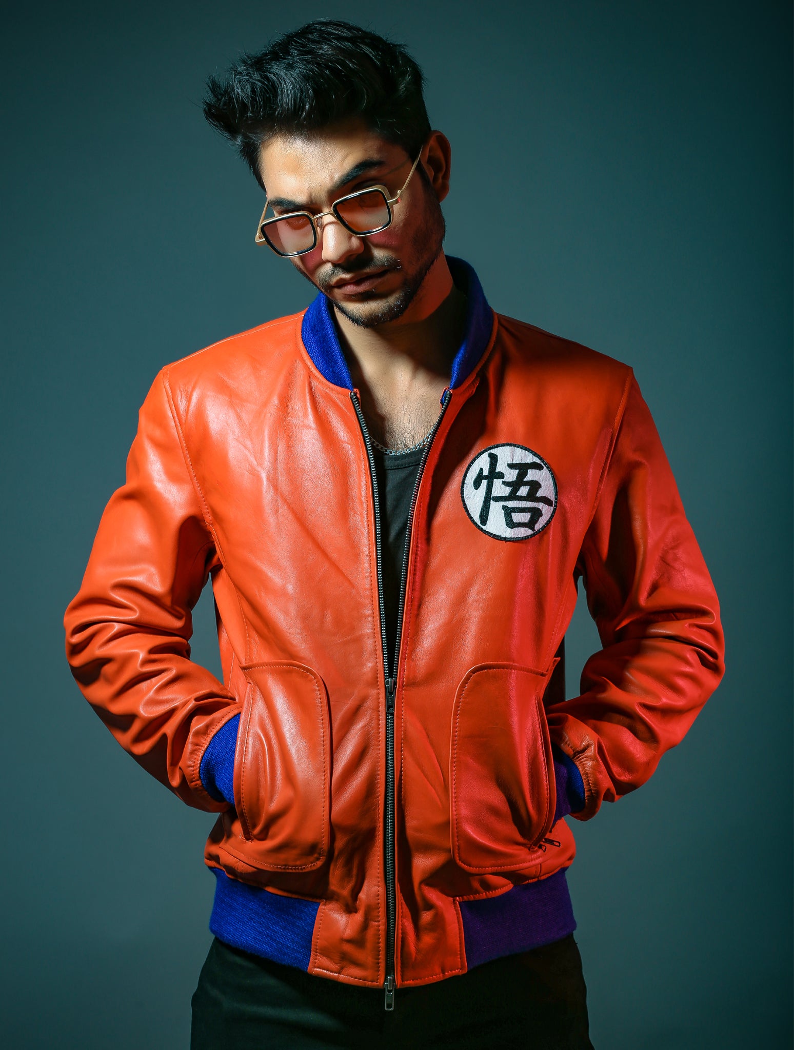 Mens Dragon Orange Leather Jacket