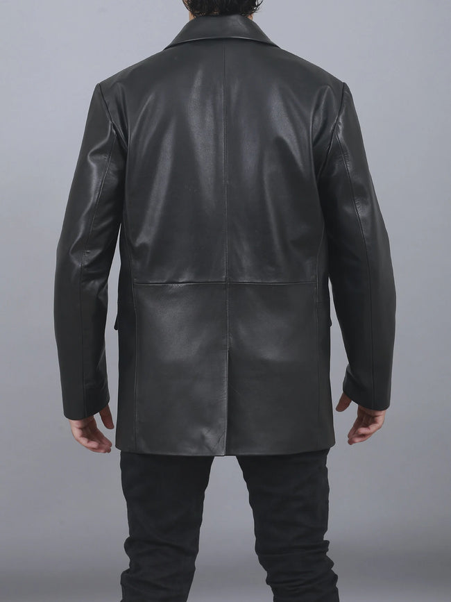 Handmade  Mens Genuine Black Leather Blazer Formal Dinner Party Coat  Wedding Leather Coat