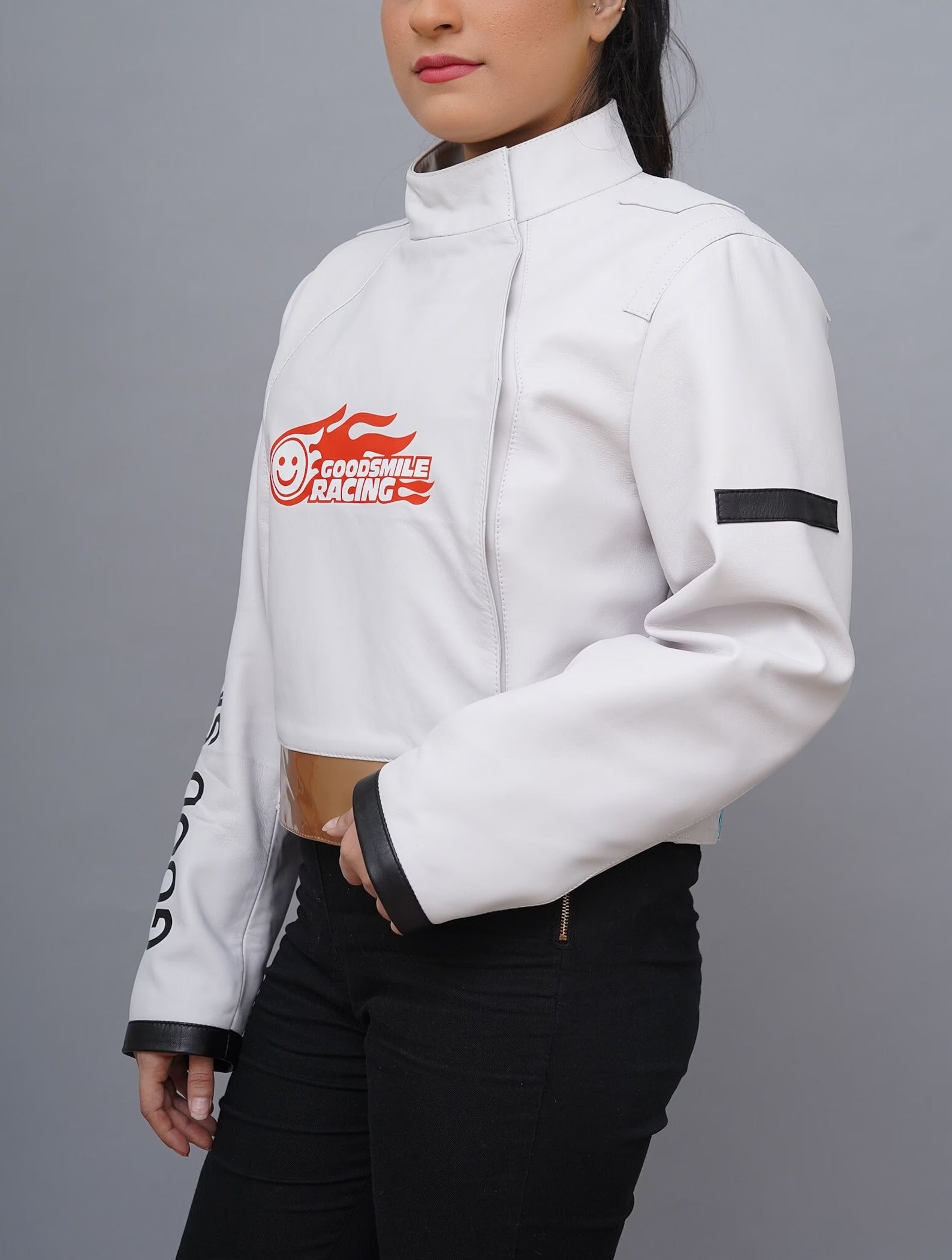 Fanzilla Chart Handmade Women Racer Miku Jacket | Good Smile Racing Costume White Lea ...