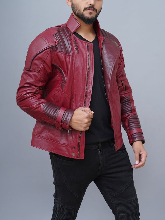 Guardians of the Galaxy 2 Star Lord Chris Pratt Maroon Real Leather Jacket
