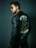 Motorcycle Leather Jacket with Serpent Patch