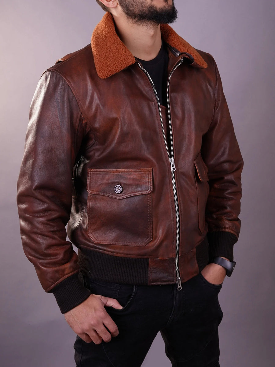 Men's Aviator Flight A-2 American Forces G1 Distressed Brown Bomber Le ...