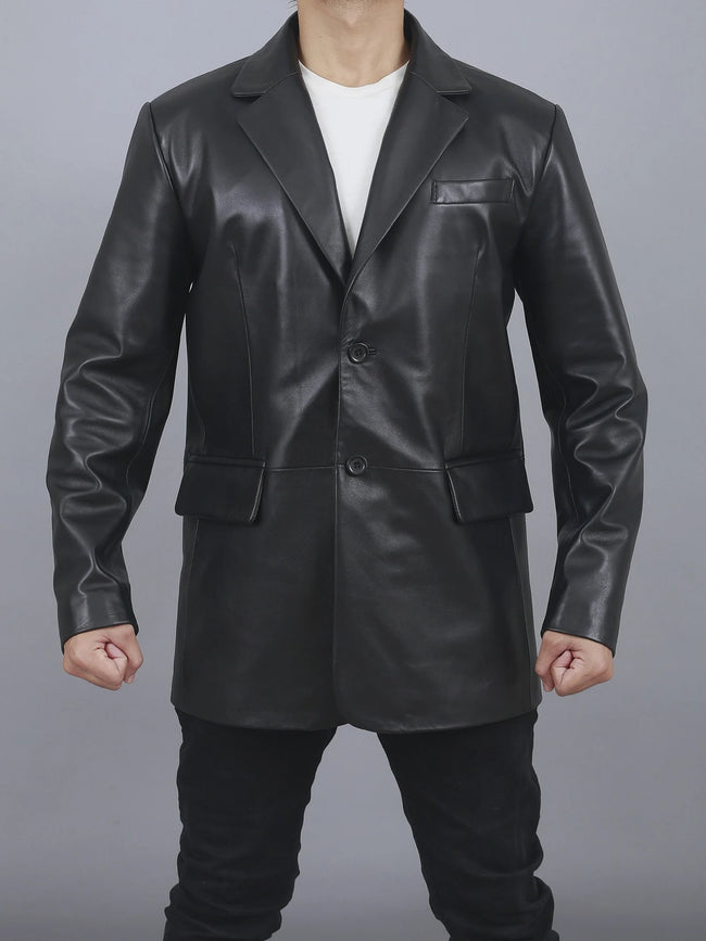 Genuine Handmade Black Leather Coat , Mens Leather Blazer Wedding Leather Coat