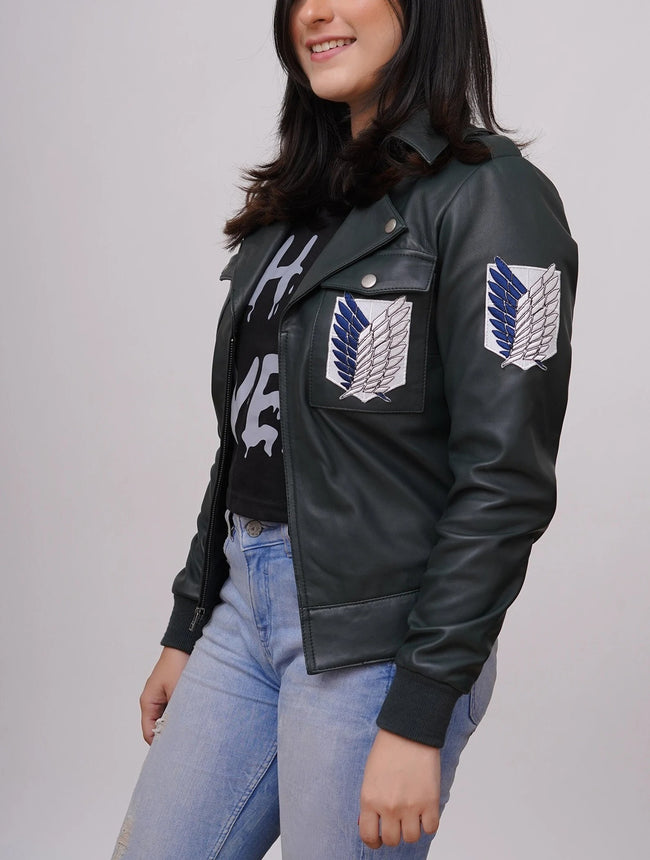 Women Inspired Green Leather Jacket
