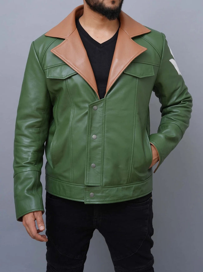 Tekkadan  Orga Itsuka Green and White Leather Jacket