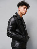 Mens Quilted Real Leather Motorcycle Black Jacket