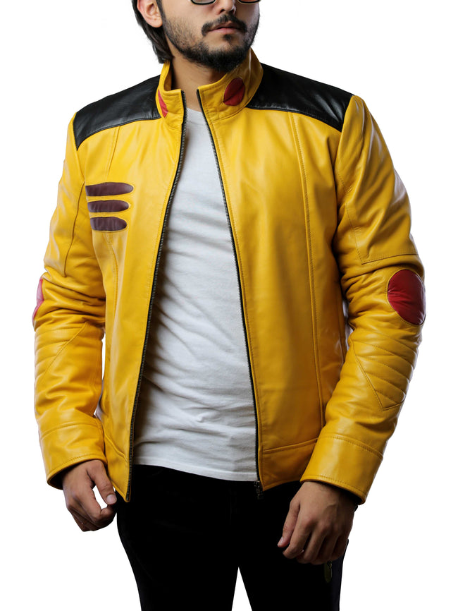 Mens Detective Pikachu Costume Yellow Leather Jacket