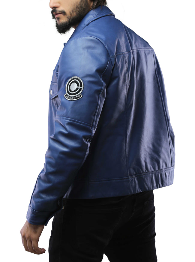 Mens Future Trunks Capsule Corp Blue Leather Jacket 2
