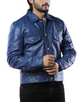 Mens Future Trunks Capsule Corp Blue Leather Jacket