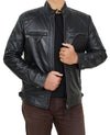 Mens Black Biker Quilted Lambskin Leather Beckham Inspired Motorcycle Leather Jacket