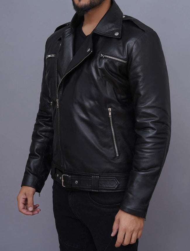 Men's Negan Inspired Brando Motorcycle Black Leather Jacket