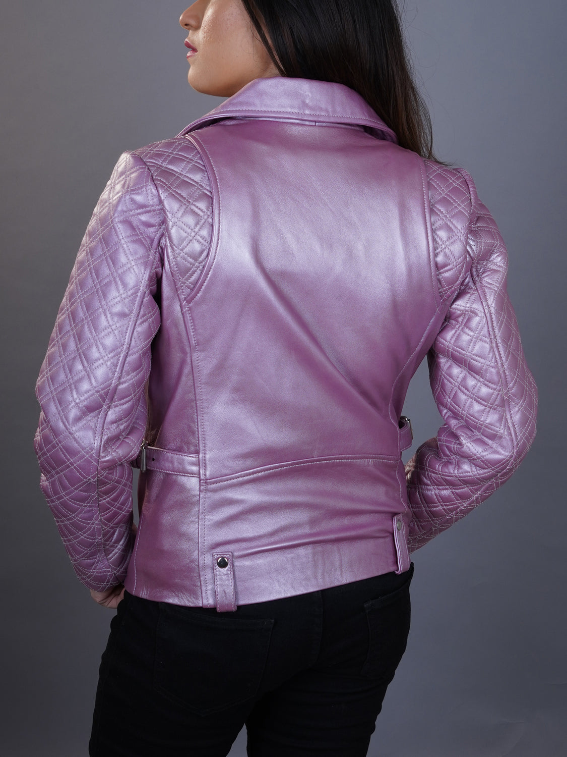 Buy Womens Biker Pink Metallic Moto Leather Jacket – Fanzilla Jackets