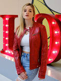 Womens Red Slim fit Motorcycle Leather Jacket