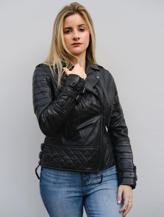 Buy Womens Quilted Leather Motorcycle Jacket Black